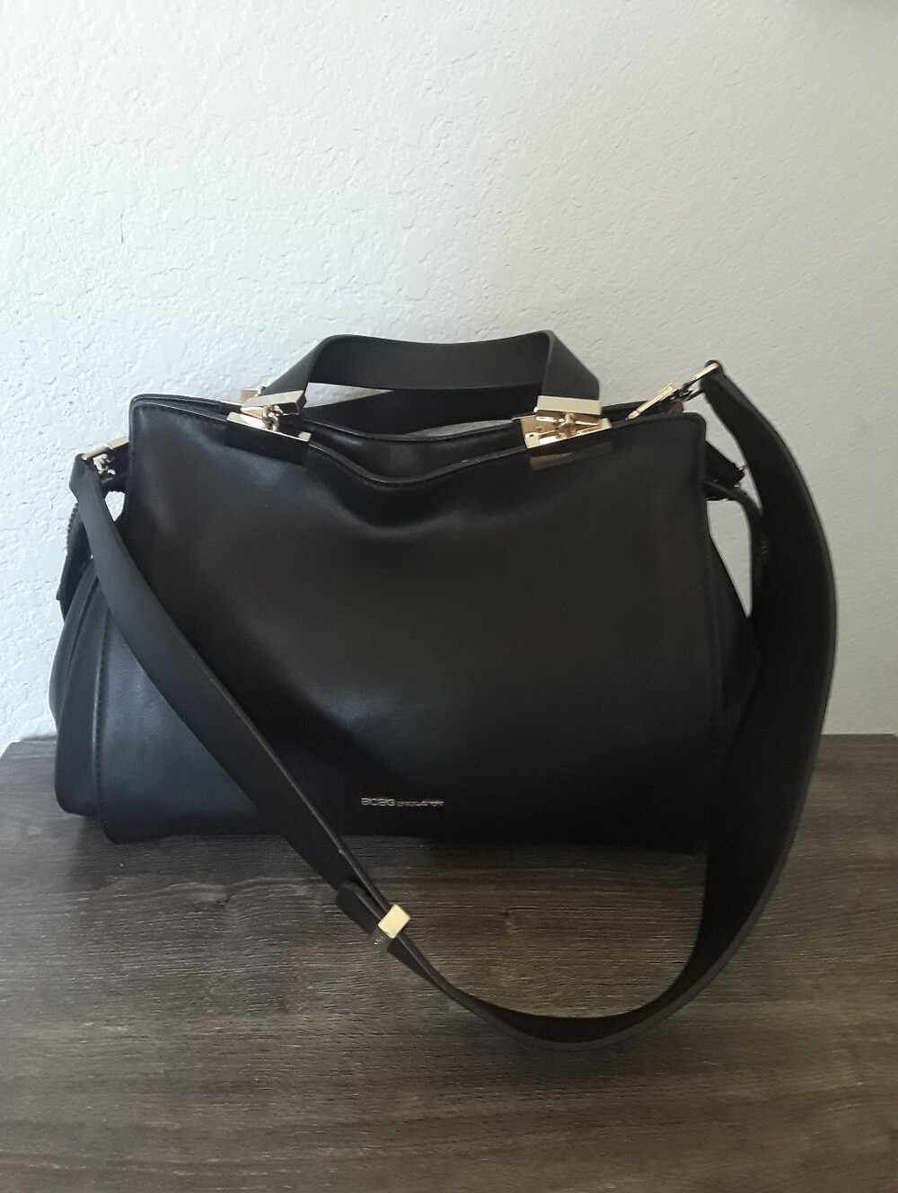 BCBGeneration Black Leather Shoulder Bag with Gold Hardware